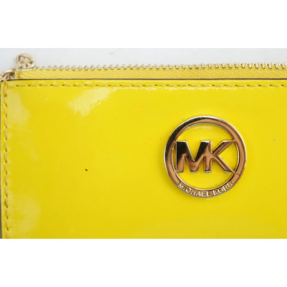 Michael Kors Card Case Wristlet Coin Wallet Yellow Leather Key Ring ID Window GC
